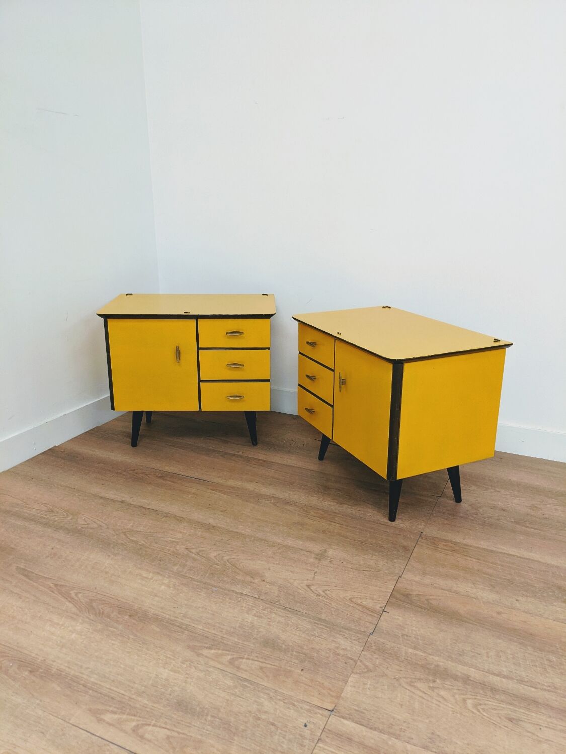 Pair of yellow bedside tables