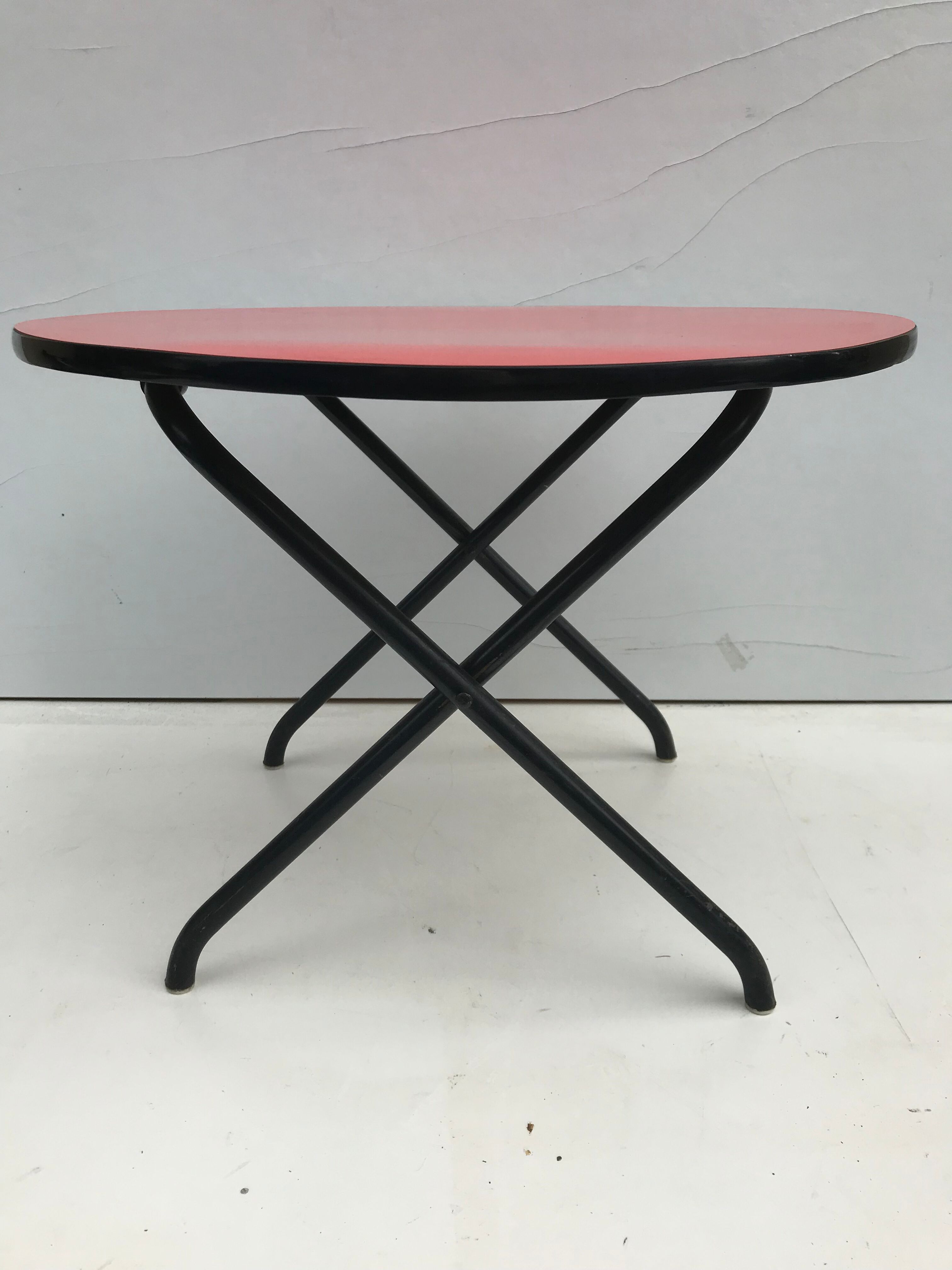 Old  foldable metal coffee table in black and red vintage formica
