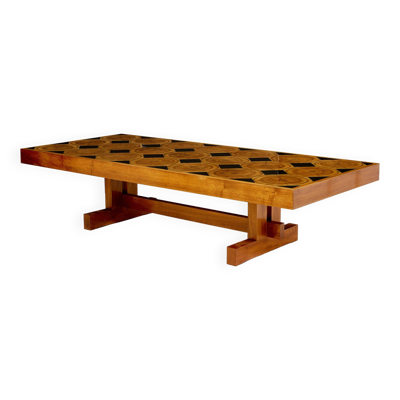 Grand table basse moderniste en chêne bois pétrifié ardoise 1960Grand table basse moderniste en chên