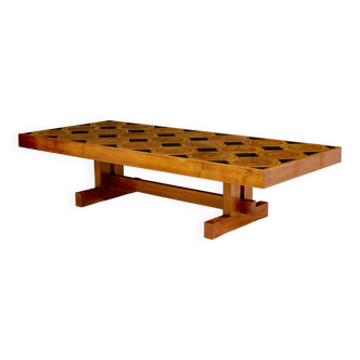Large modernist coffee table in oak petrified wood slate 1960Large modernist coffee table in oak