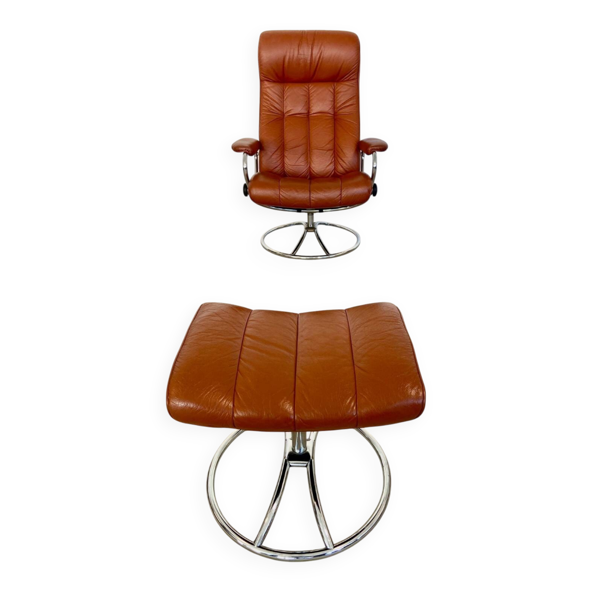 Vintage retro Ekornes Stressless reclining lounge chair & stool 1960s