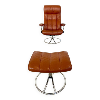 Vintage retro Ekornes Stressless reclining lounge chair & stool 1960s