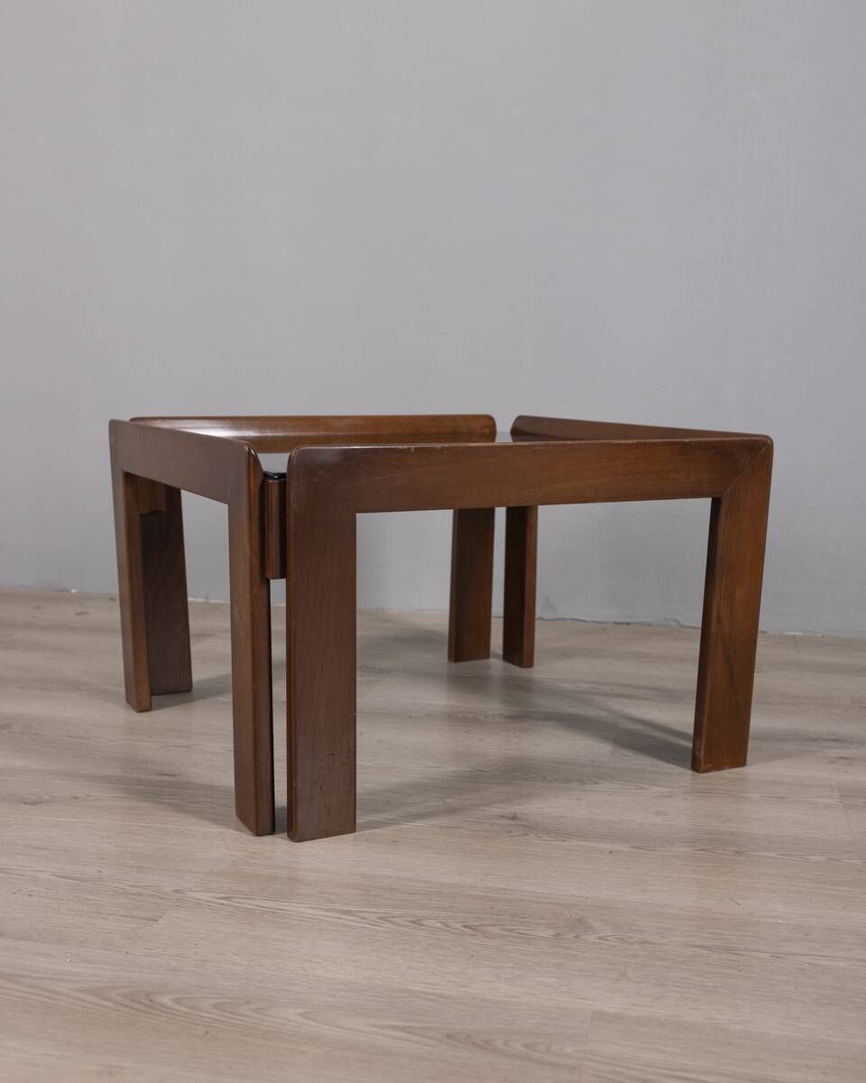 Vintage 1970s Coffee Table in Wood and Glass, Italian Design