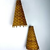 Pair of mid-century rattan wall shades, Italy, circa 1960s
