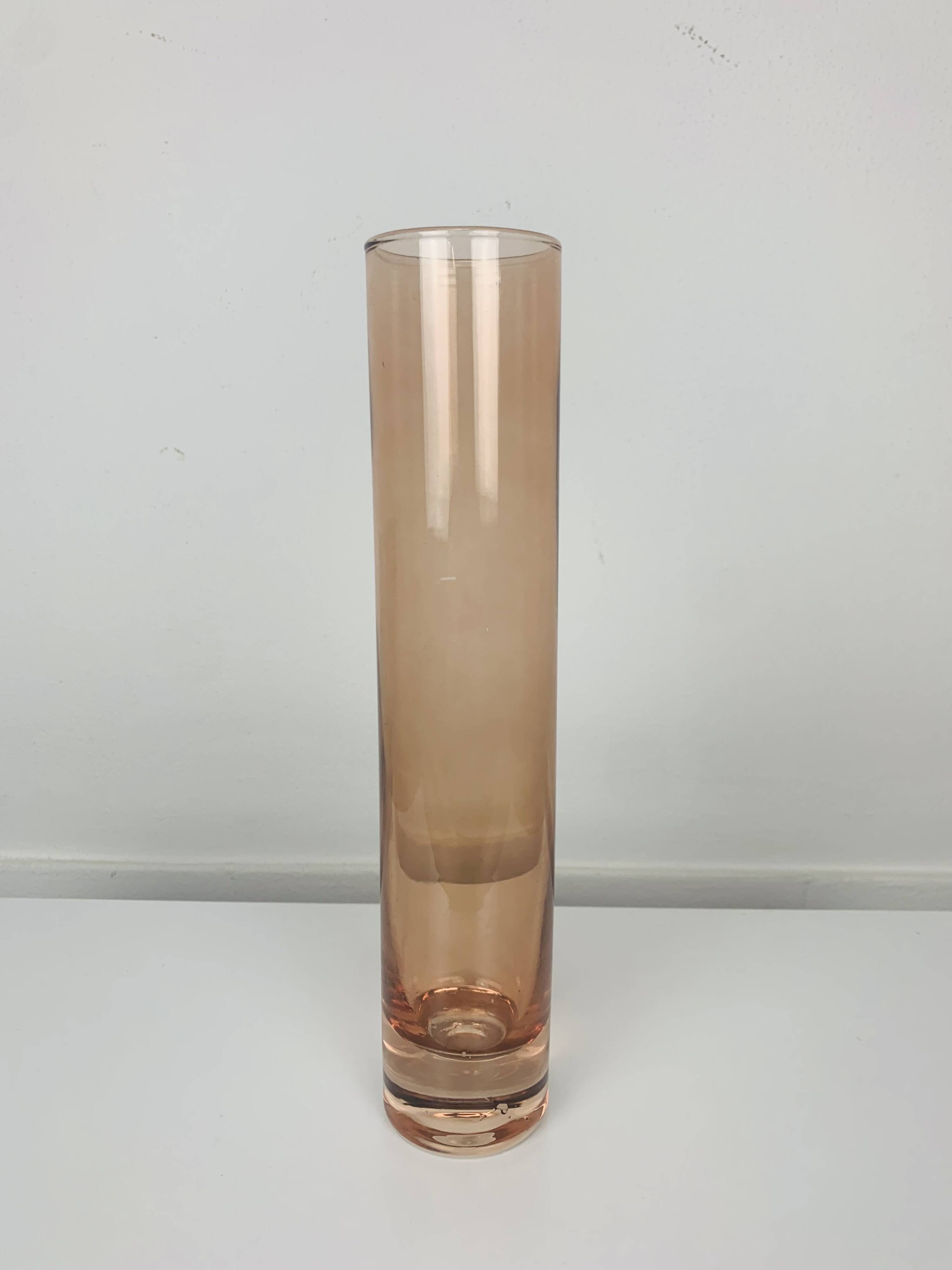 Vintage salmon pink glass roller vase