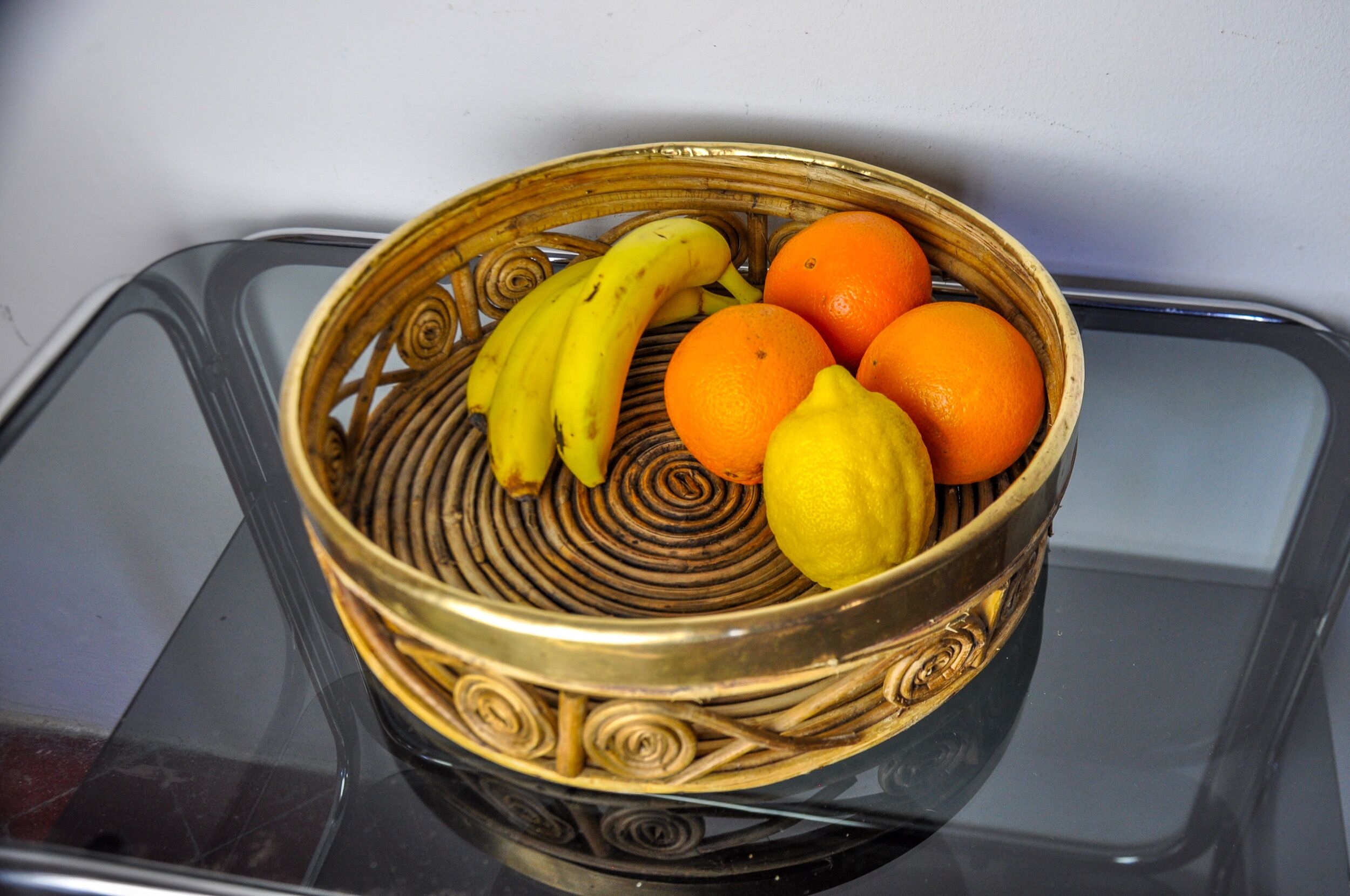 Rattan and brass centerpiece, Italy, 1970