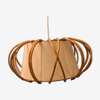 Suspension en toile et rotin vintage scandinave