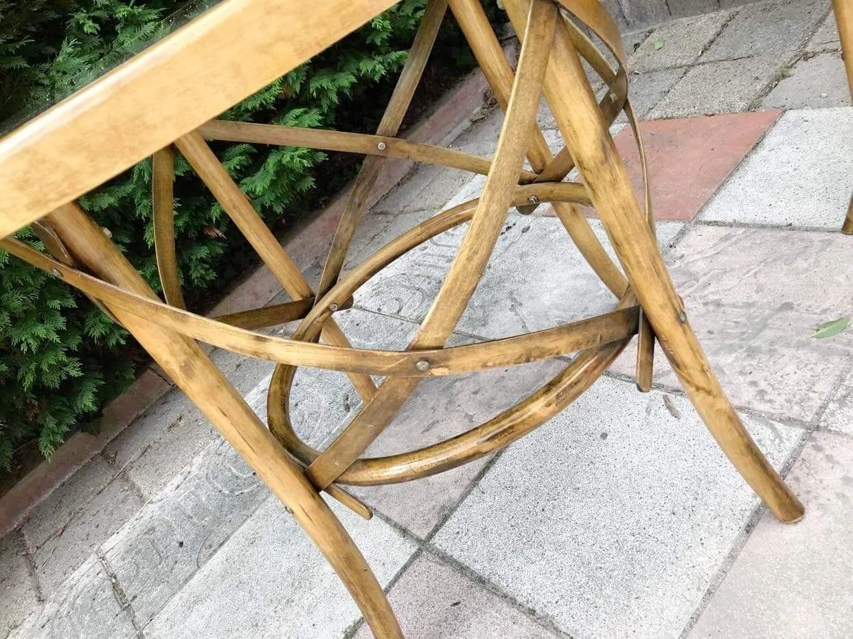 Vintage cane and curved wood table, antique furniture