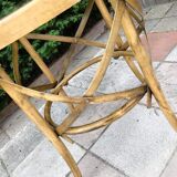 Table cannage et bois courbé vintage, meuble ancien