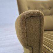 1970s, Danish lounge chair, original green furniture wool, oak wood.