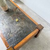 Table basse en chêne et ardoise 1950