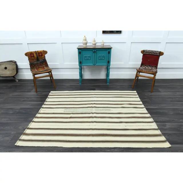 1970s Vintage Turkish Oushak Handmade Wool Cotton Beige Area Rug 150x194