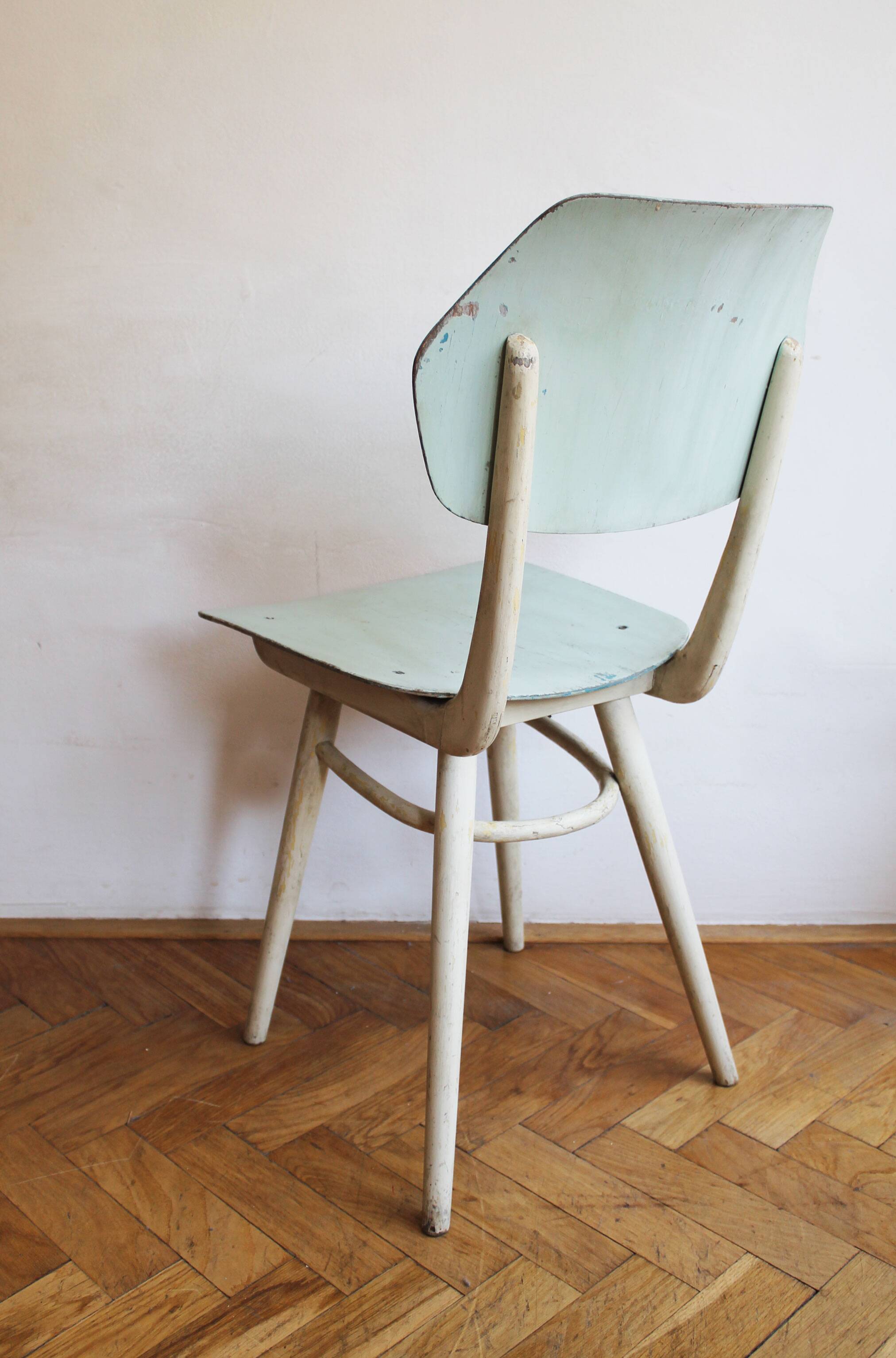 Set of 6 vintage TON chairs in painted wood, Czechoslovakia, 1964