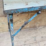 Old folding table in Burmese teak and steel