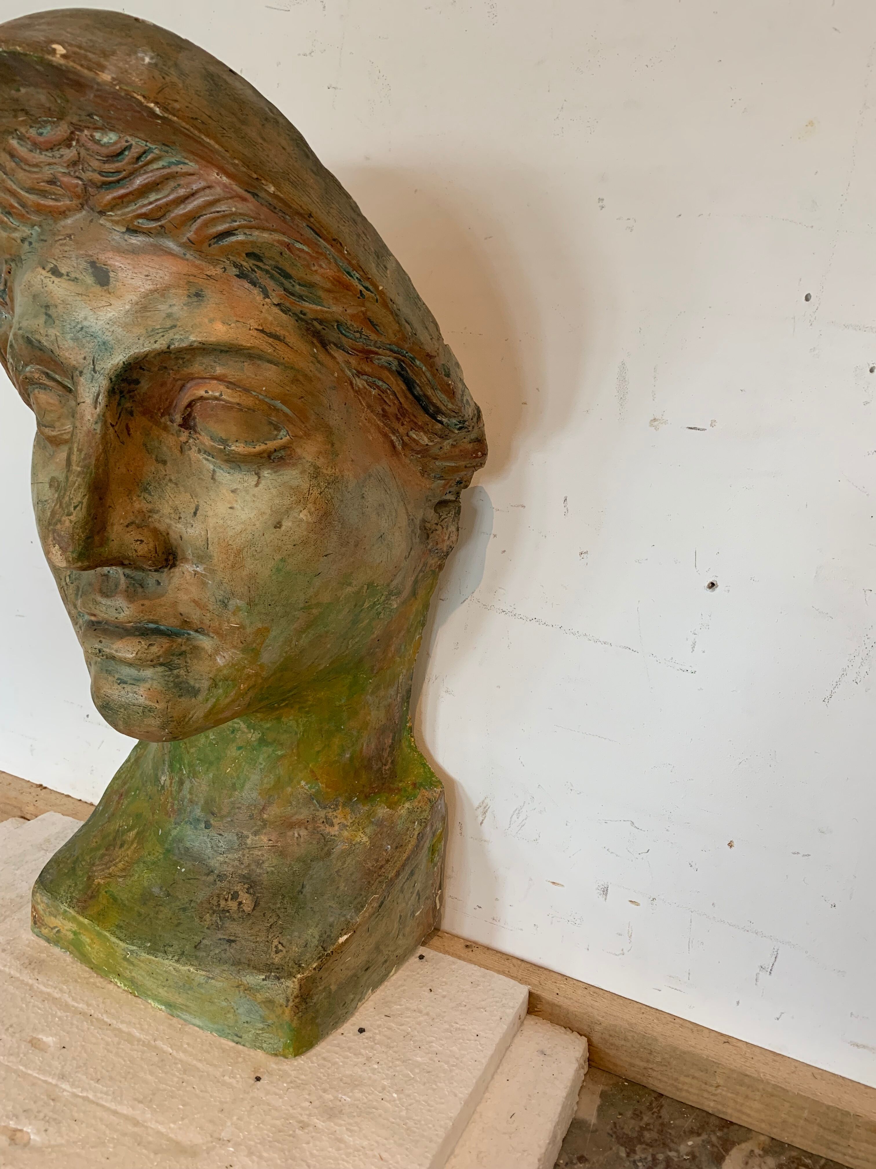 patinated hollow plaster sculpture "Bust of a goddess" XX century