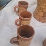 Set of old Corsican cork and terracotta handcrafted pitcher and cup