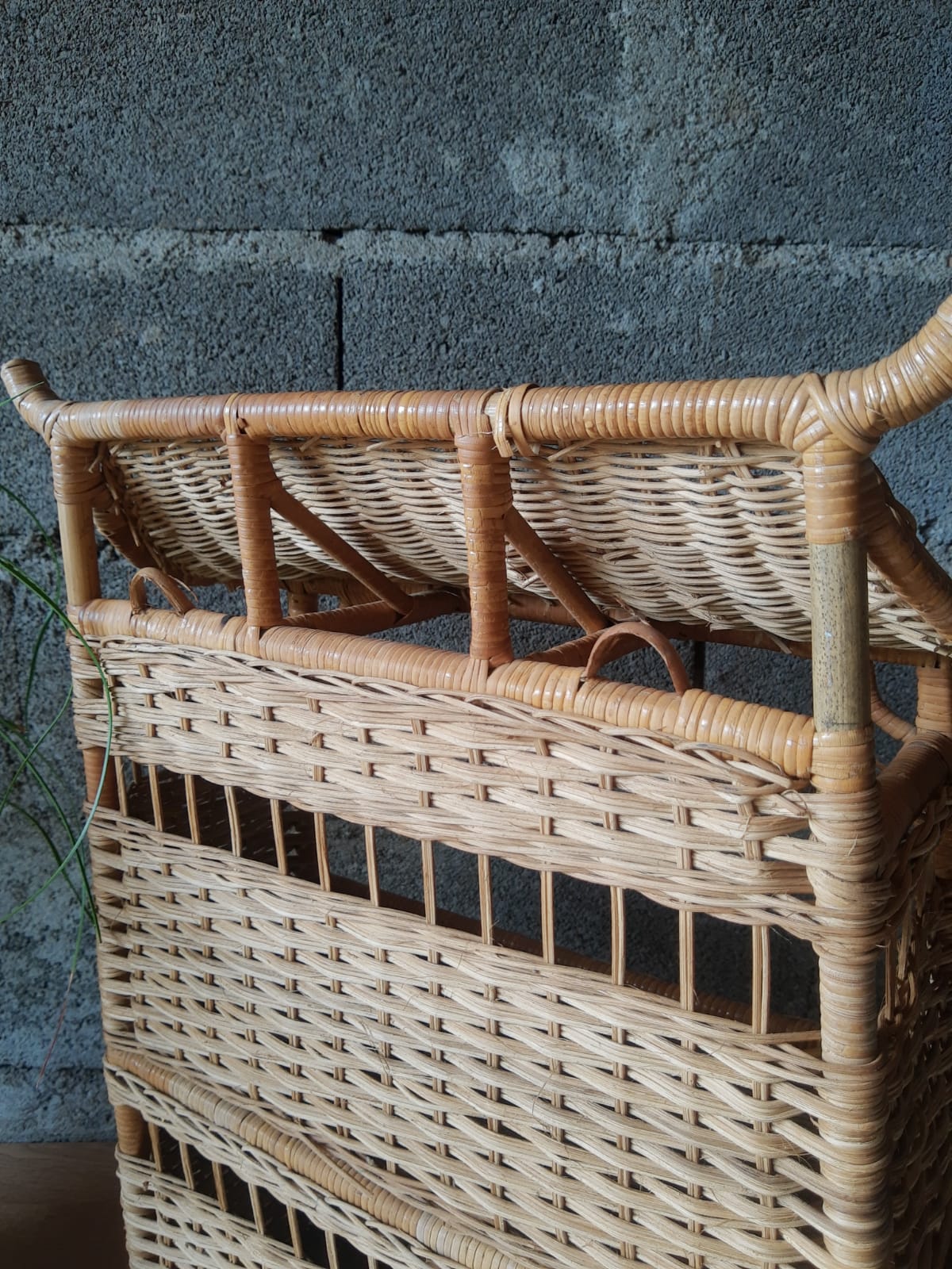 Wall shelf or to be placed in unique Japanese style rattan vintage pagoda