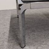 Table basse moderniste italienne en métal chromé et ardoise vers 1970