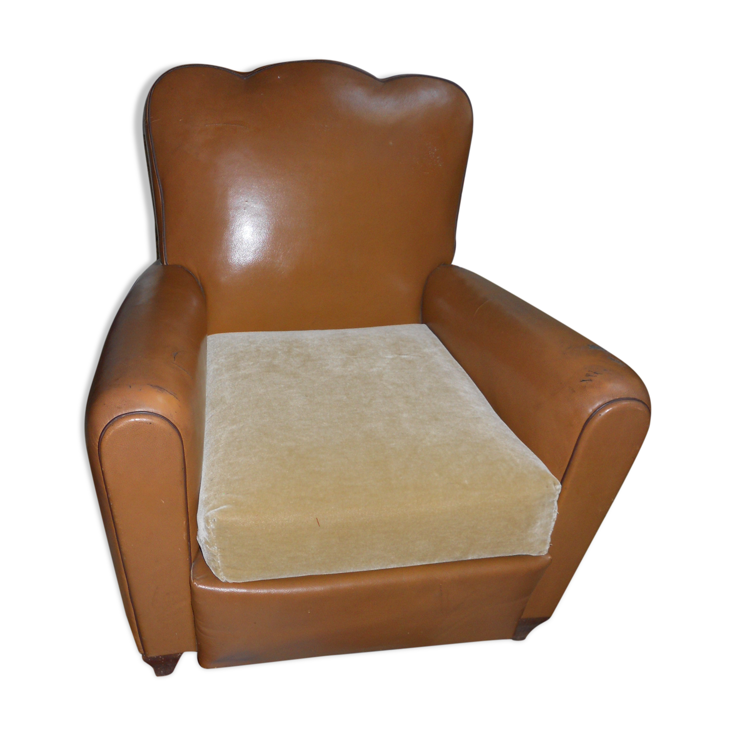 Brown leather club armchair