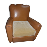 Brown leather club armchair