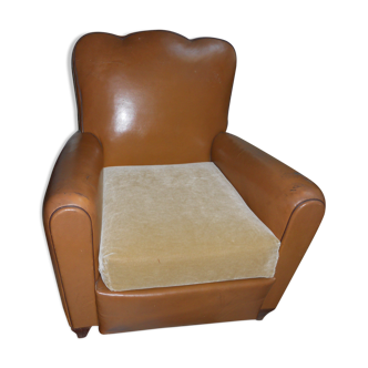 Brown leather club armchair