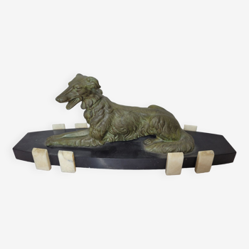 Greyhound sculpture in regula marble base, 52cms long