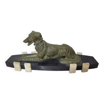 Greyhound sculpture in regula marble base, 52cms long