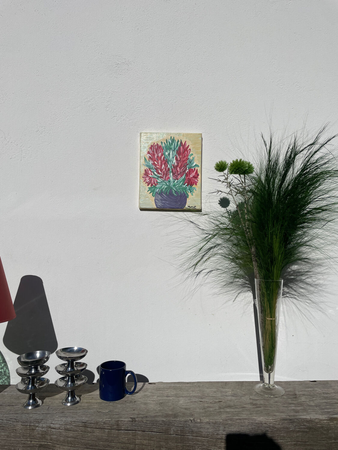 Still life bouquet of flowers painting on canvas signed Morent