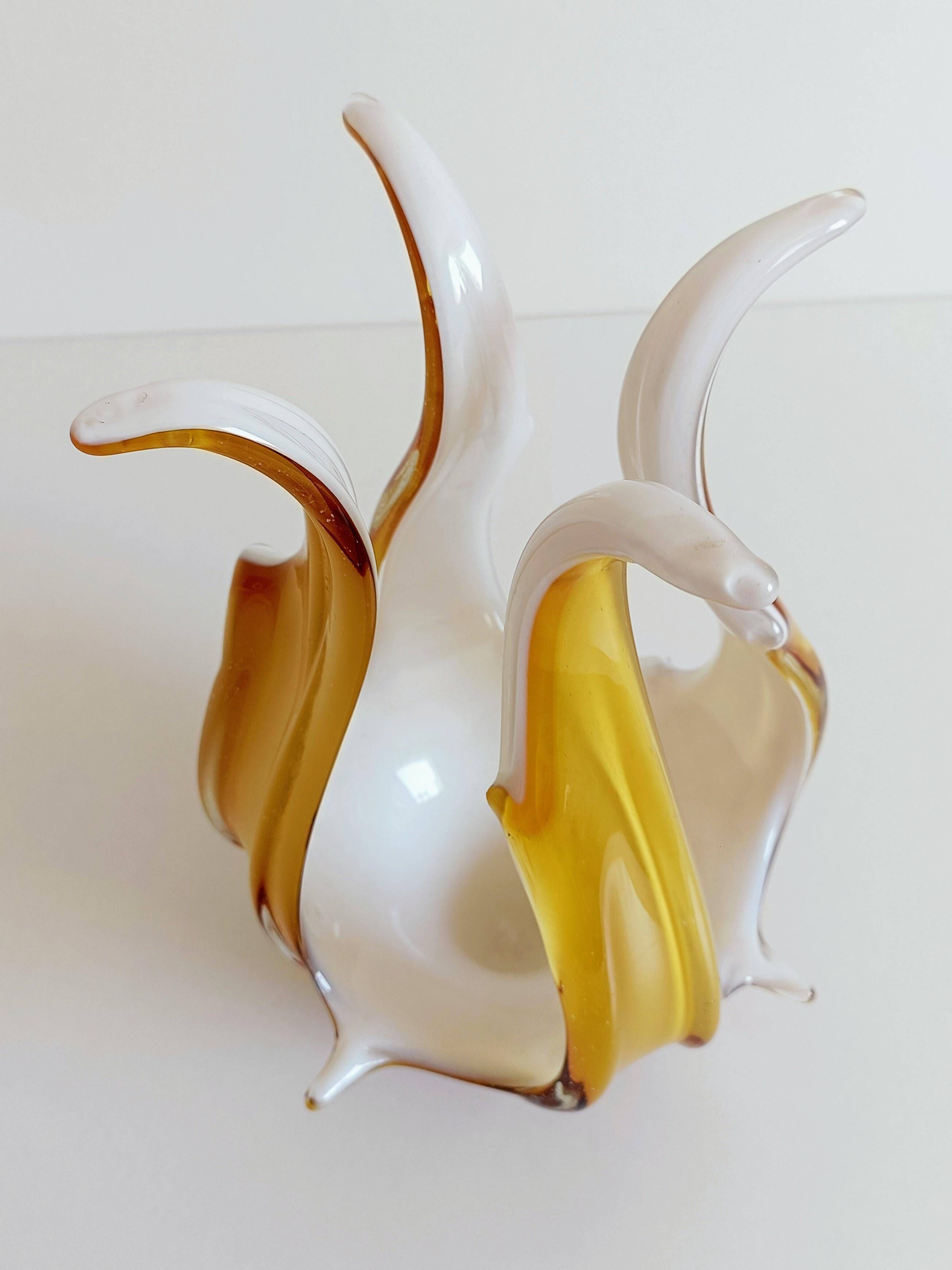 Mid-Century Modern Murano Glass Vase, Amber & Opal, Italy, 1960s