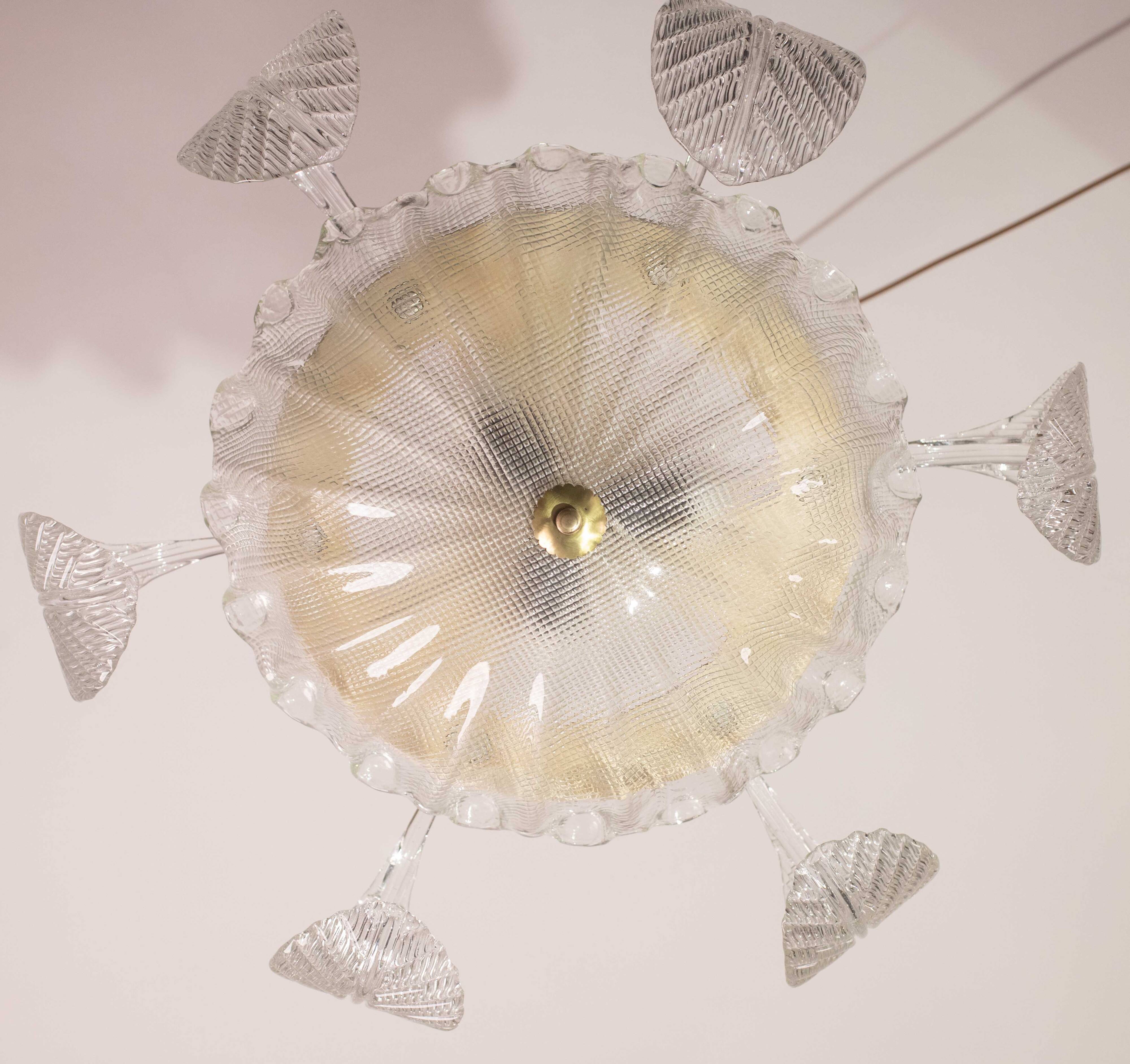 Charming Art Decò, Barovier & Toso Chandelier, Murano Glass, 1950s