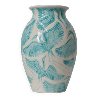 Rosanna Corfe Classic Large Hand Painted Herons Vase - Icy Blue