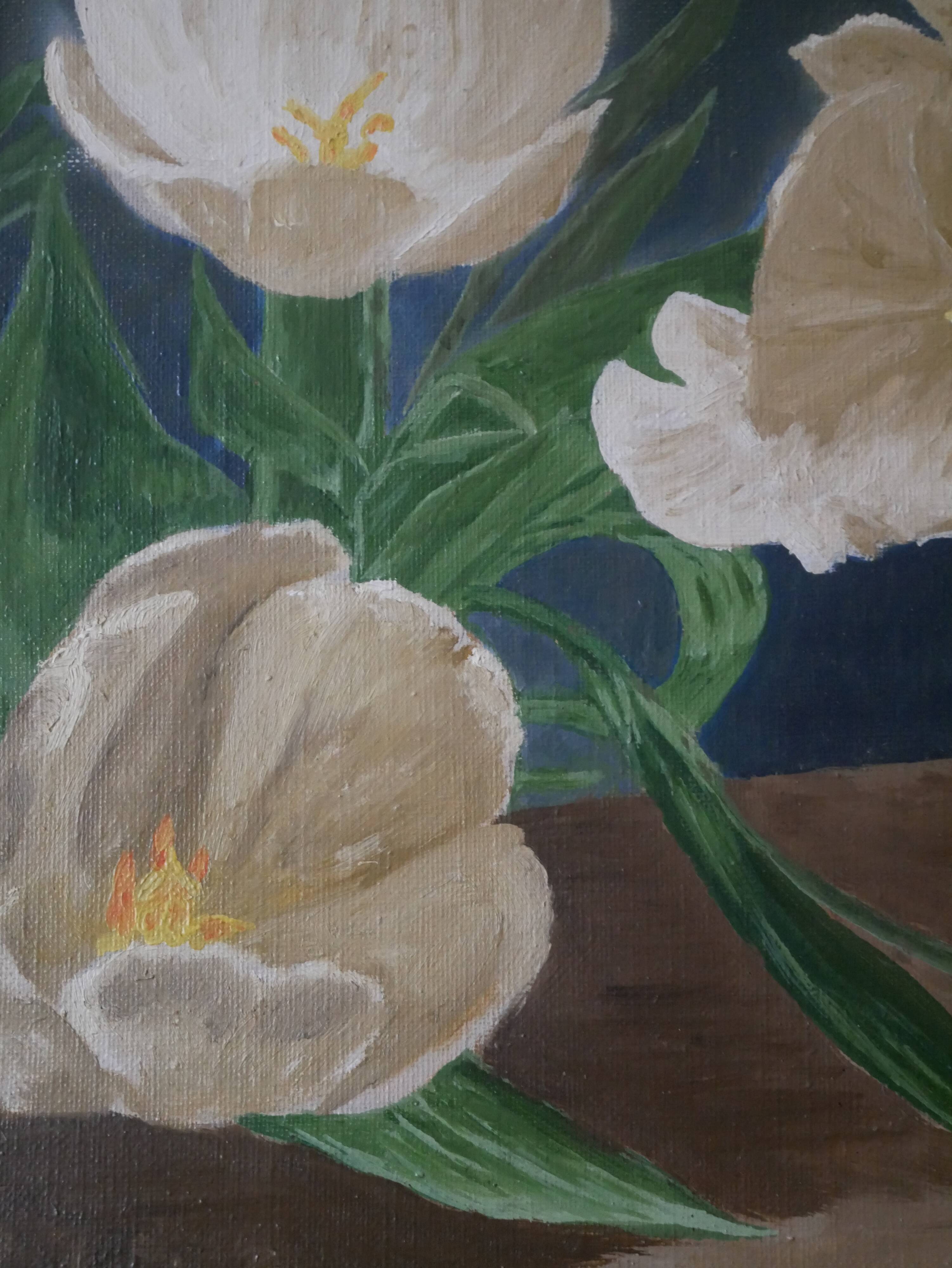 Oil painting on canvas "late tulip" gilded frame still life 1997