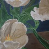 Oil painting on canvas "late tulip" gilded frame still life 1997