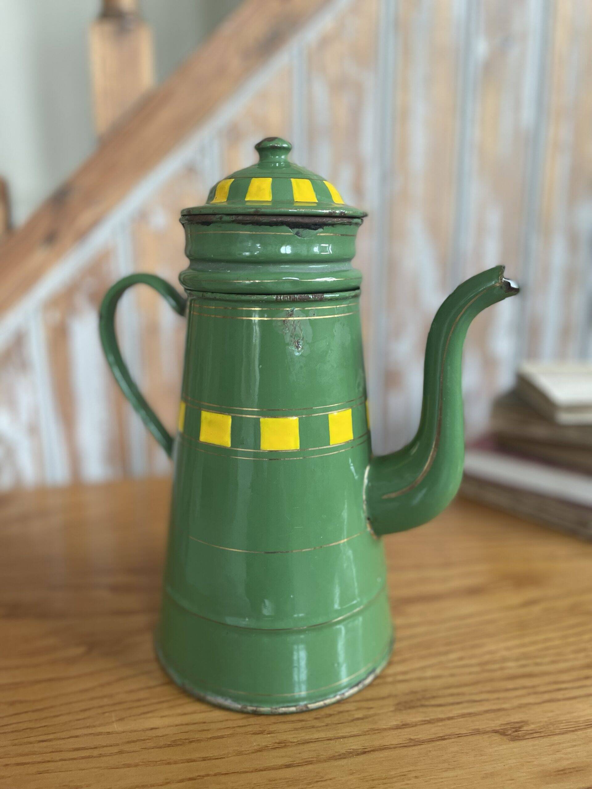 Green enamelled coffee pot