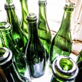 Old bottles in blown glass