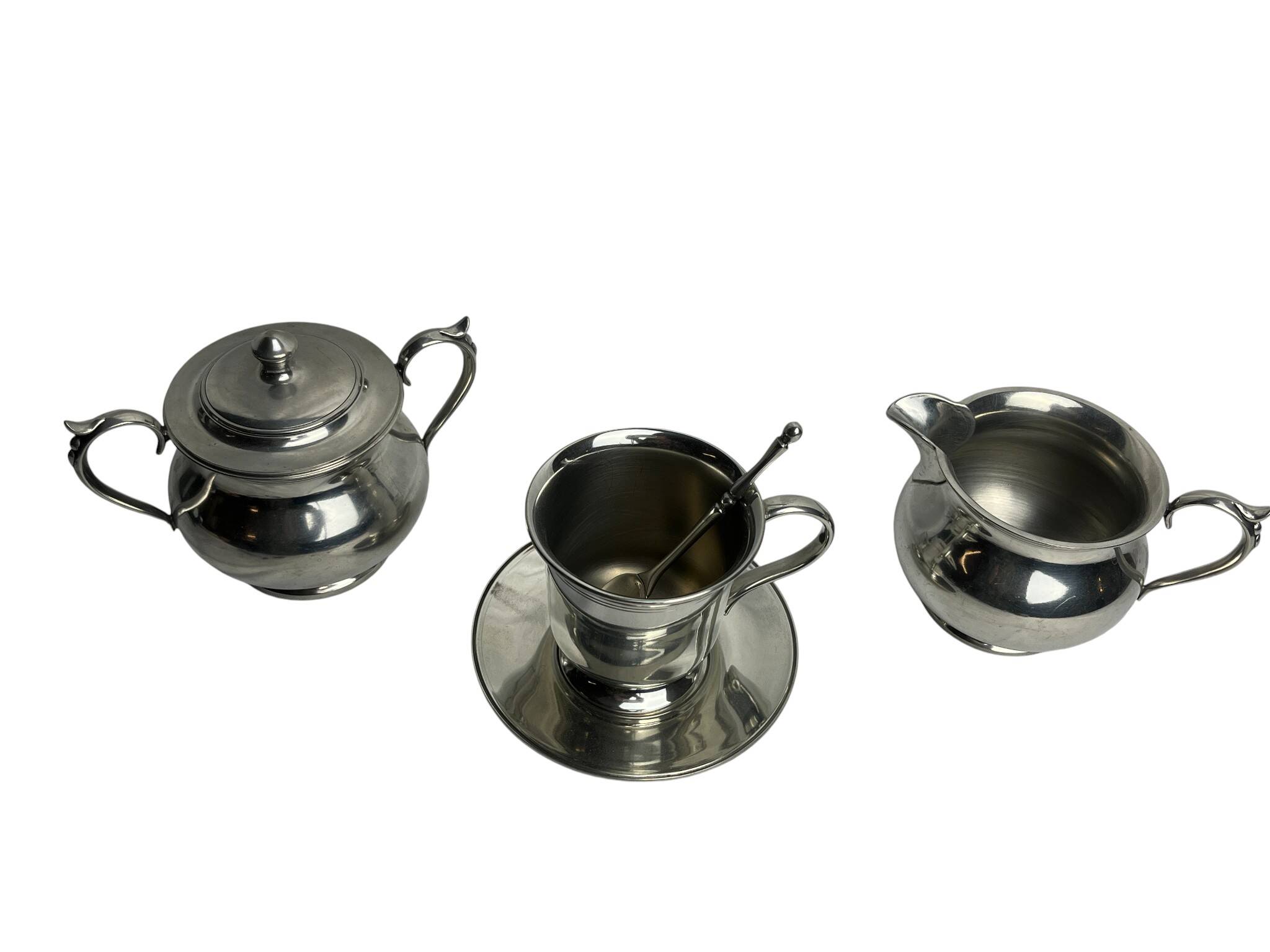 Service à café égoïste sur plateau métal argenté vers 1960