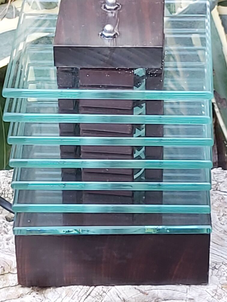 Demeter wood and glass lamp Maison Desny 1980