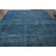 1970s Vintage Persian Handmade Wool Cotton Blue Area Rug 277x360