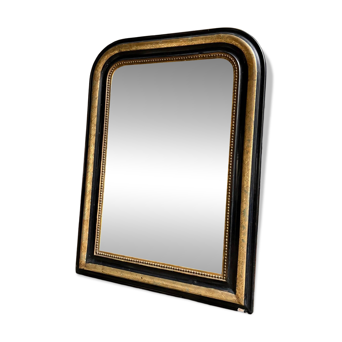 Miroir classique en bois et stuc noir et doré 85 x 63 cm
