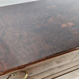 Chest of drawers with five drawers in wood and brass