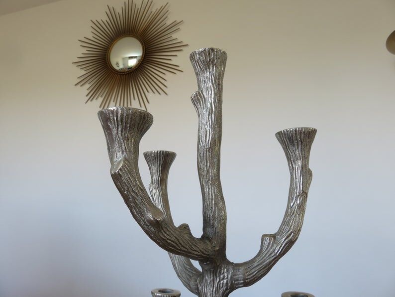 Brutalist candlestick sculpture massive aluminum tree 70s