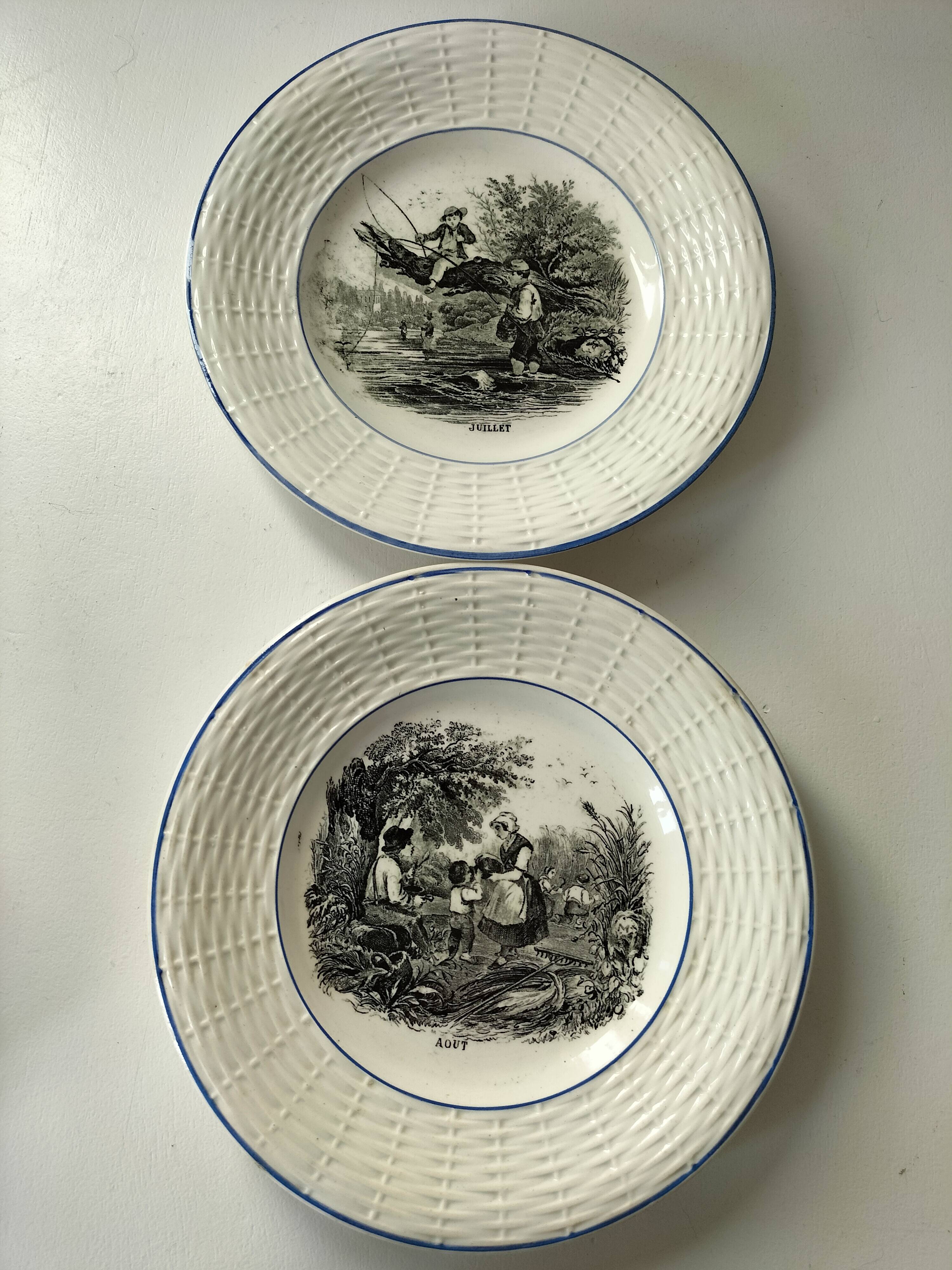 Série complète 12 assiettes Digoin Sarreguemines – Les 12 mois (1900-1920)