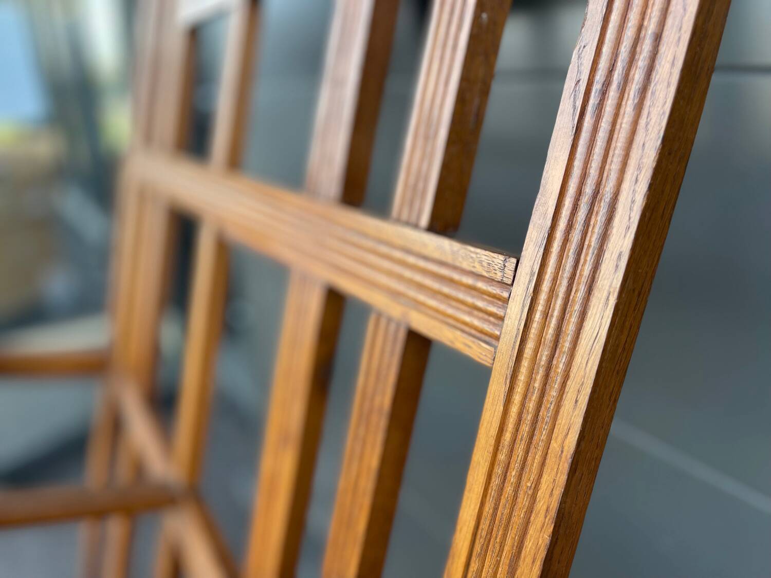 Large clothing rack/bistro mirror coat rack in oak - France 1950