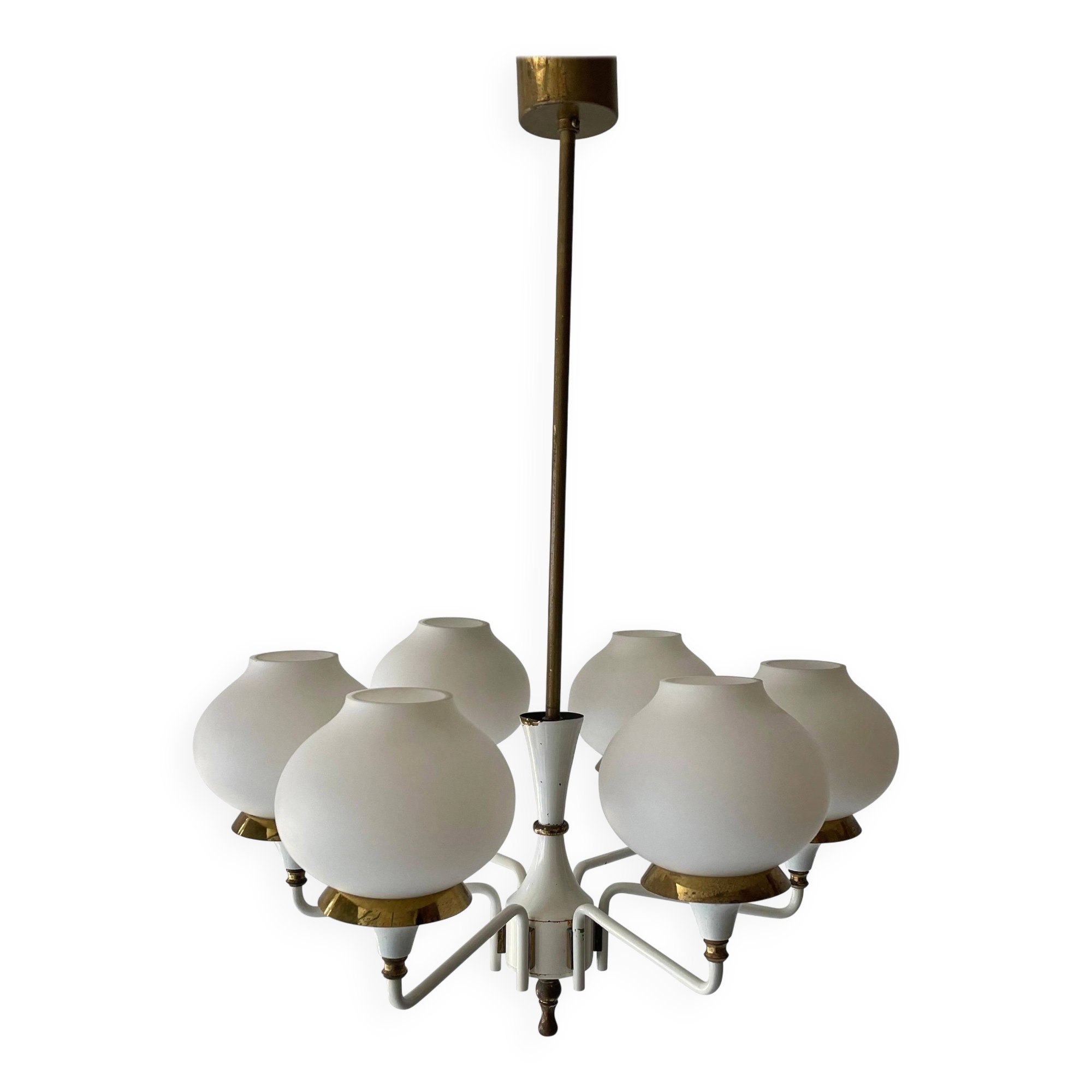 6 suspended glass lamps in white brass by Hans-Agne Jakobsson, 1960s, Sweden