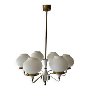 Suspension en verre en laiton blanc par Hans-Agne Jakobsson, années 1960, Suède