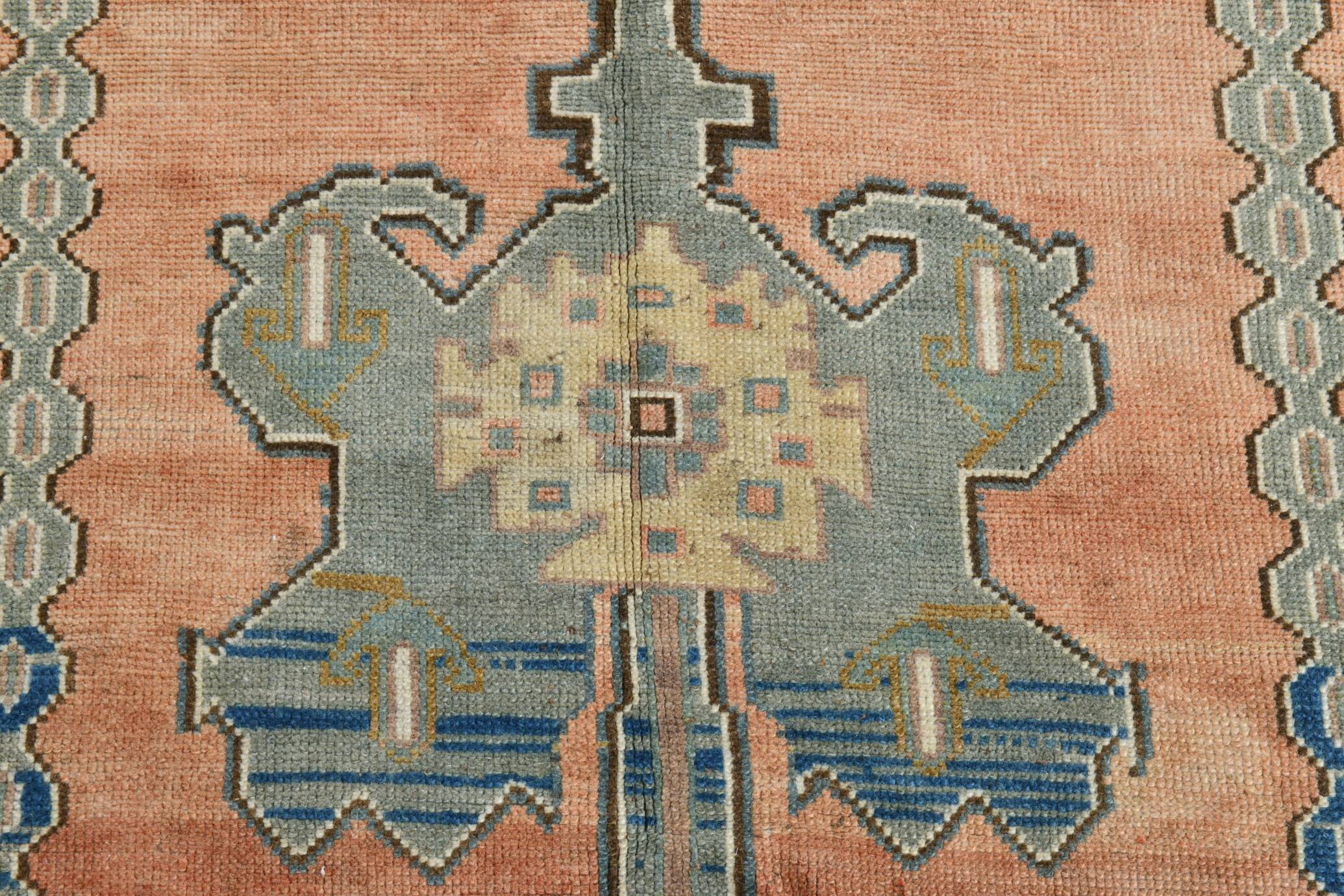 Salmon & Navy Blue Vintage Persian Rug, 131x218 Cm