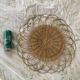 Vintage 1960s sunburst flower rattan wicker French Riviera mirror - 49 cm