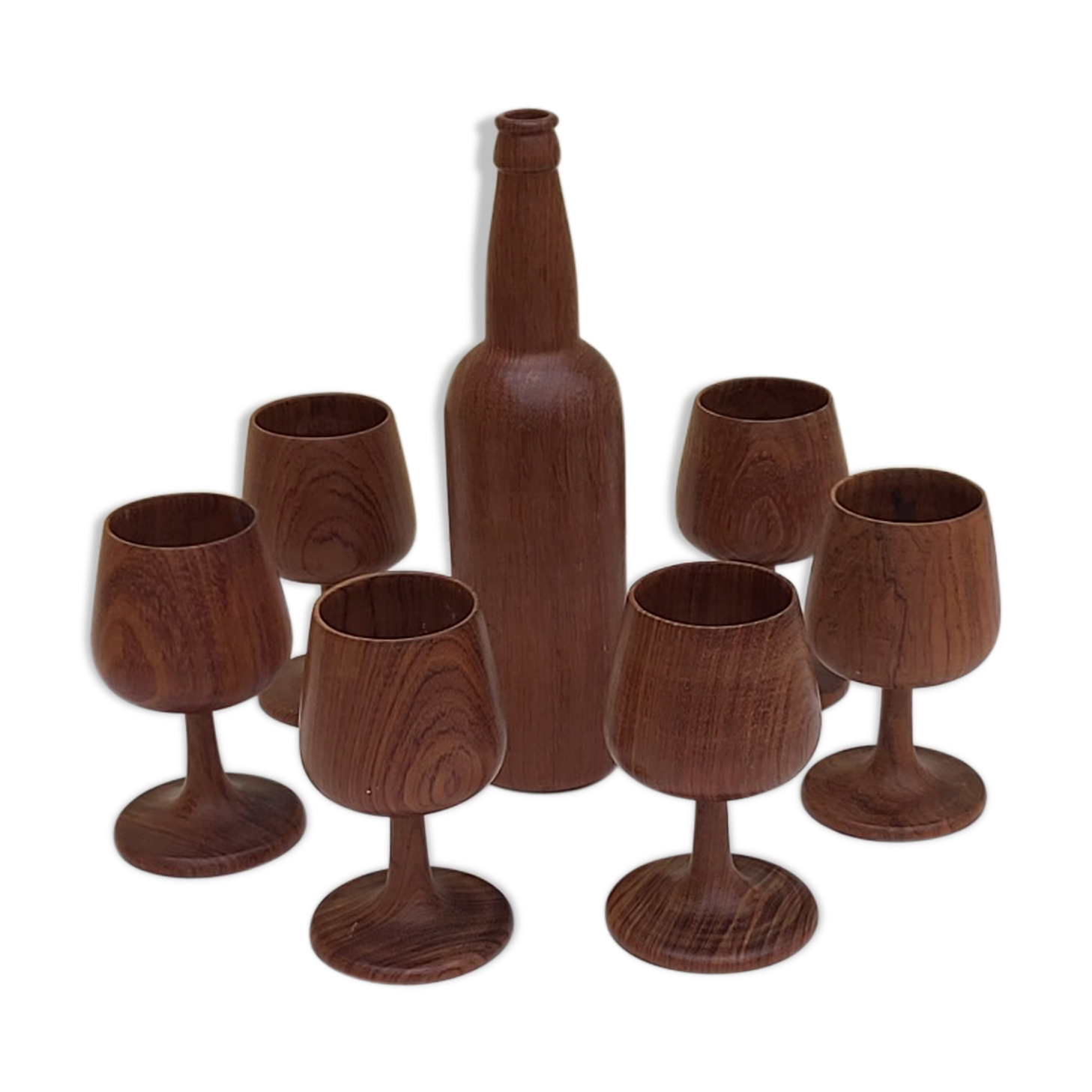 Scandinavian bottle and teak glass service