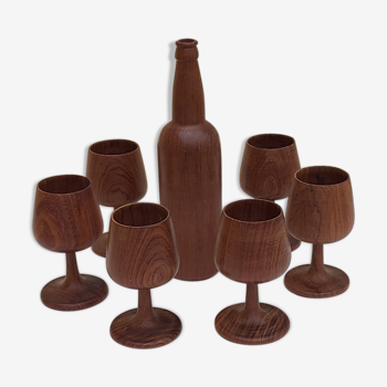 Scandinavian bottle and teak glass service