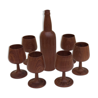 Scandinavian bottle and teak glass service